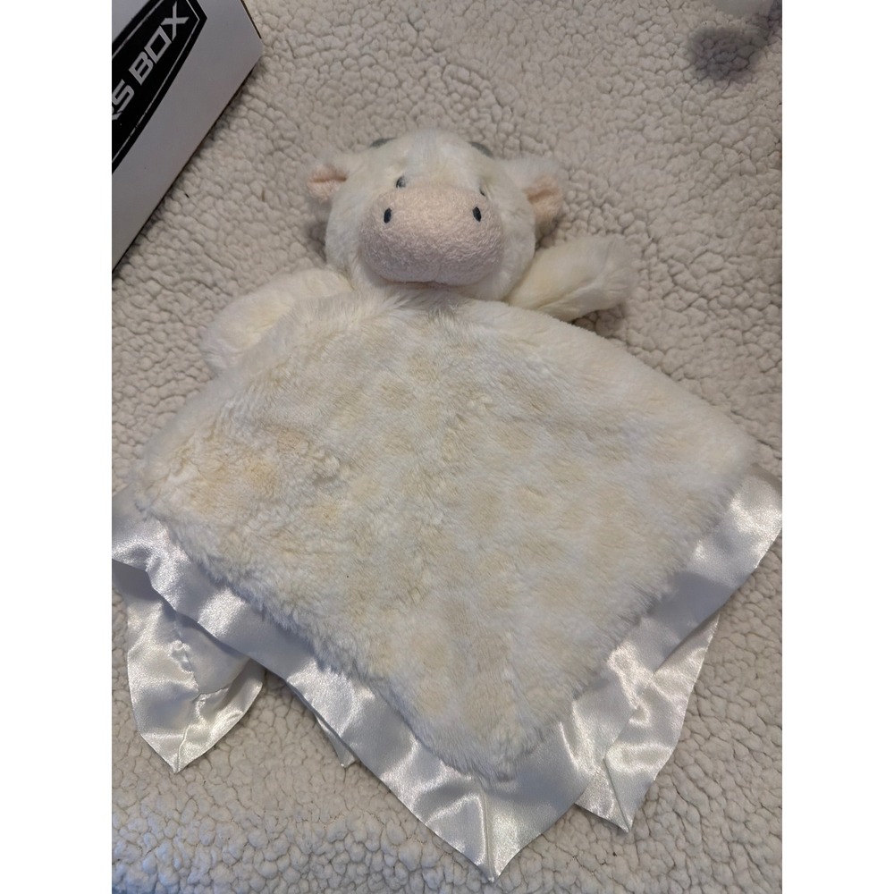 Cloud Island Cow Security Blanket Lovey Cream White Satin Trim Plush Spotted Cow